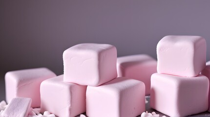 Fototapeta premium A delightful assortment of pastel pink and white marshmallows, each cut into perfectly uniform cubes
