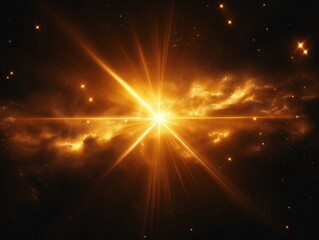 Dynamic yellow Celestial Explosion set. Black Background with Glowing golden Sunburst, Digital Lens Flare, and Color-Adjusted Light Rays