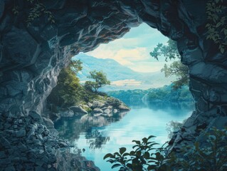 Obraz premium Mystical Underground Cave ExplorationStalactites and Stalagmites in the Darkness.