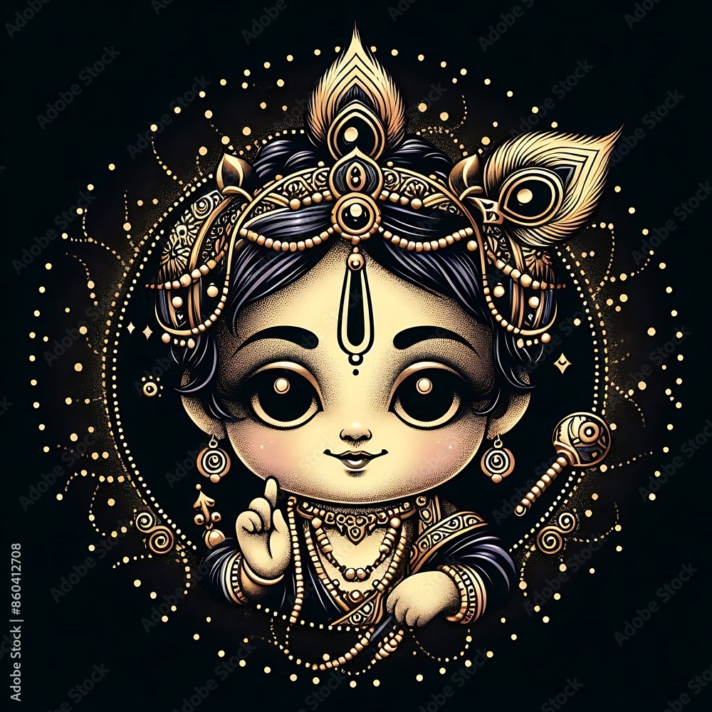 Sticker vrindavan's joy: little krishna at play