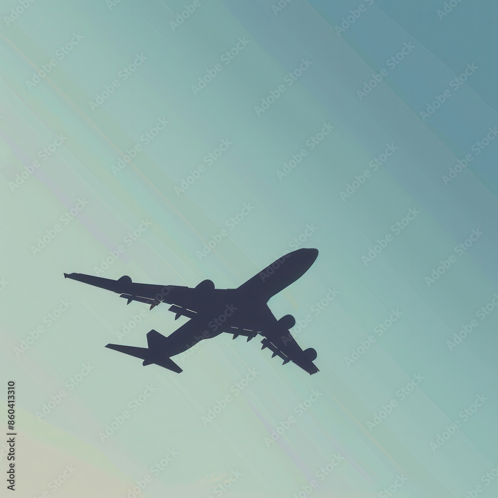Aufkleber a minimalistic image featuring a sleek silhouette of an airplane taking off, perfect for airline and