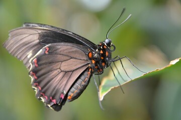 a single butterfly on a leaf