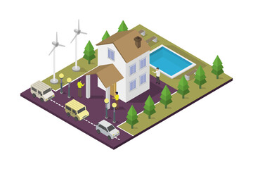 Modern House with Solar Panels isometric