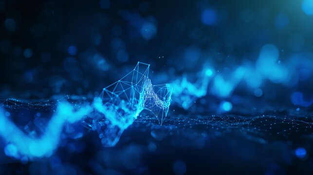 Abstract digital wave with glowing blue and purple lines, representing data flow and connection.