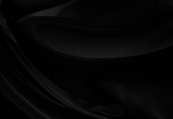 Black gray satin dark fabric texture luxurious shiny that is abstract silk cloth background with patterns soft waves blur beautiful.