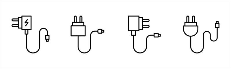 Mobile phone charger icon set. Outline mobile phone charger vector icon for web design isolated on white background. eps 10