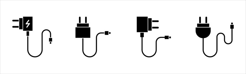Mobile phone charger icon set. Outline mobile phone charger vector icon for web design isolated on white background. eps 10