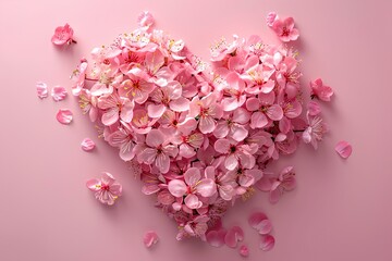 Obraz premium A heart made out of pink flowers on a pink background