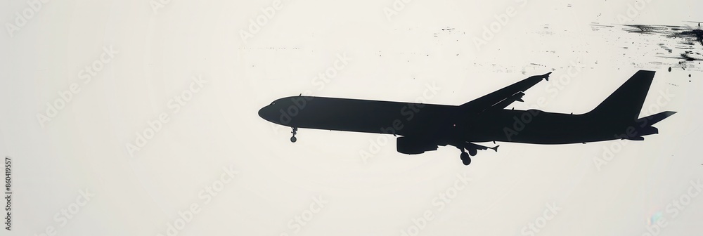 Poster a minimalistic and sleek silhouette of an airplane in flight, perfect for use in marketing materials