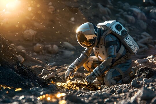 Astronaut Discovering Treasure on a Foreign Planet.