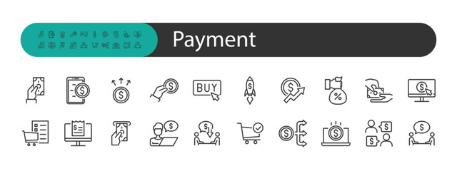 Naklejka premium purchase, pay, buy, money outline icons set
