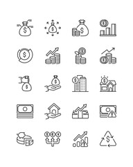 Set of investment icons, asset, market, buget