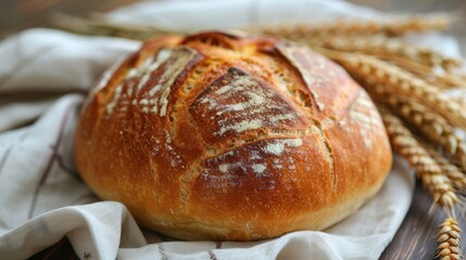 freshly baked round bread with a crack in the middle.