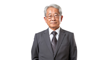 Portrait of Asian senior executive businessman in suit, isolated on transparent background