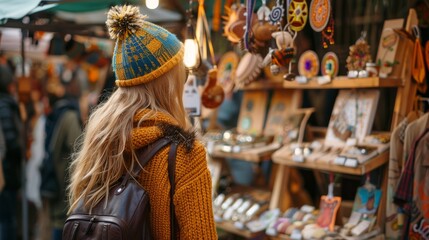 Obraz premium Woman exploring a craft fair for handmade items