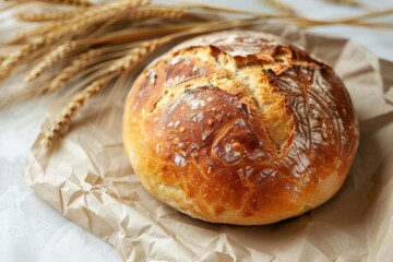 freshly baked round bread with a crack in the middle.