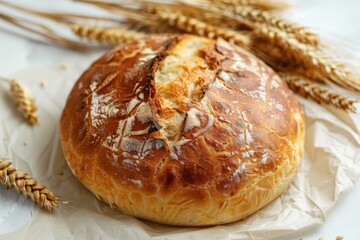 freshly baked round bread with a crack in the middle.
