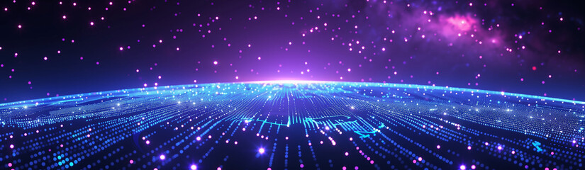 Fototapeta premium Neon Digital Horizon with Starry Sky 