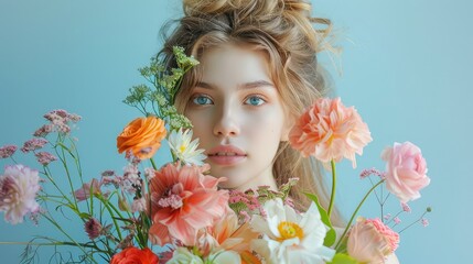Swaying Blooms: Woman with Vibrant Bouquet