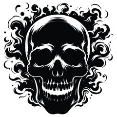Skull smoking silhouette vector illustration isolated on white background