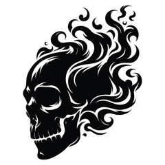Skull smoking silhouette vector illustration isolated on white background