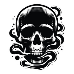 Skull smoking silhouette vector illustration isolated on white background