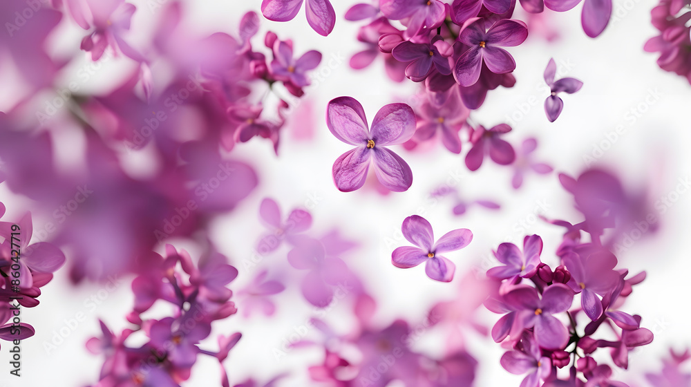 Aufkleber fresh lilac blossom beautiful purple flowers falling in the air isolated on white background zero gr