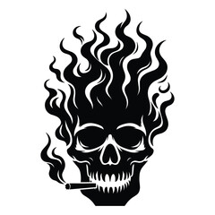 Skull smoking silhouette vector illustration isolated on white background