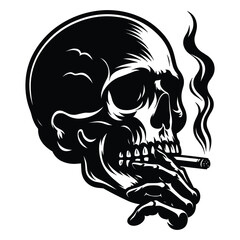 Skull smoking silhouette vector illustration isolated on white background