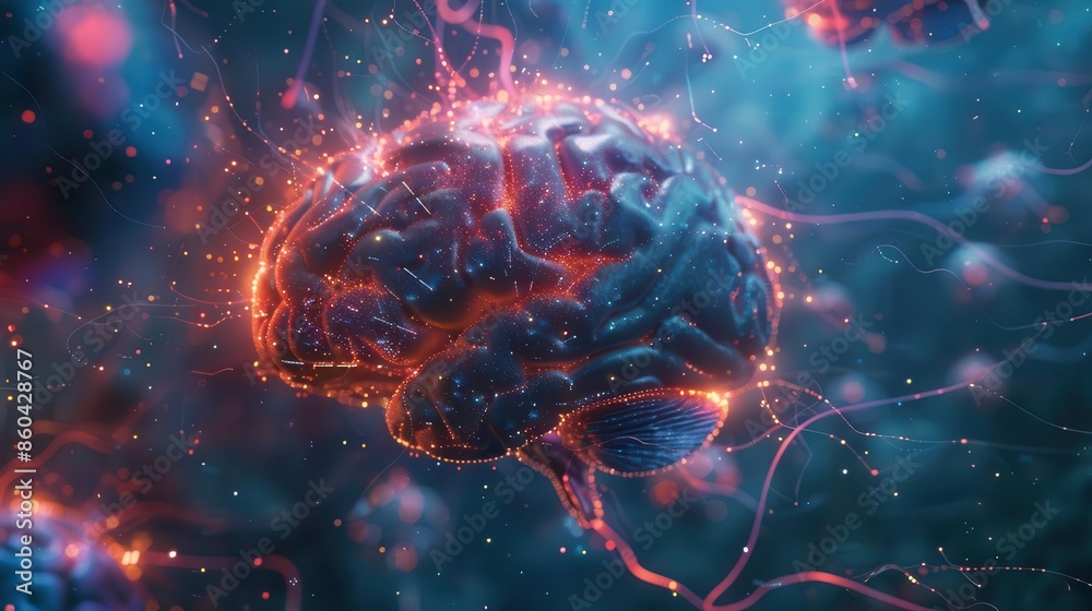 Wall mural neural activity design in the brain neuronal stimulation and optogenetics activity traveling through