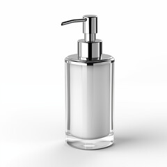 Obraz premium 3D rendering of a clear plastic soap dispenser with a silver pump