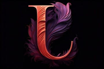 Feather letter made of white and gray feathers on a dark background, Artistic letter crafted from soft, delicate feathers in shades of white and gray. Generative AI