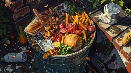 perfectly edible food discarded in dumpster thoughtprovoking food waste concept illustration