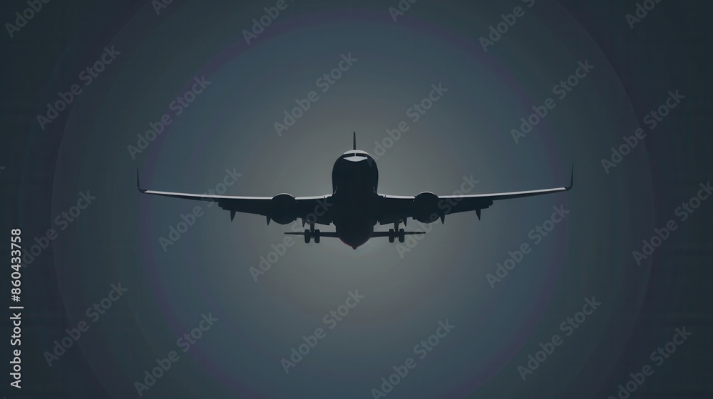 Poster a minimalistic silhouette of an airplane in flight against a cloudy sky. perfect for airlines and fl
