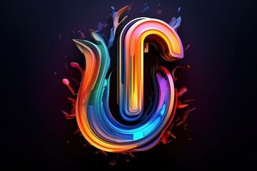 Colorful letter on black background. Vibrant shades of red, blue, and yellow create a striking contrast.