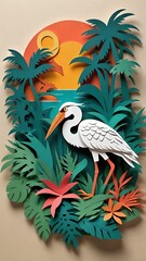 Obraz premium Papercut bird postcard design