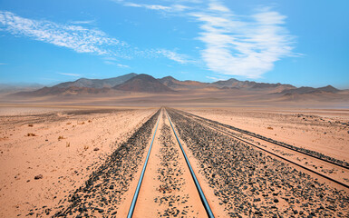 Railway track leading through the Namib Desert - Namibia, Africa