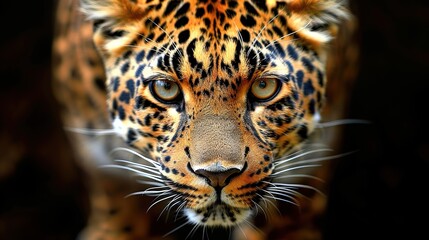 Obraz premium The emerald-hued gaze of the leopard, piercing through the shadows, captivates with its unearthly glow.