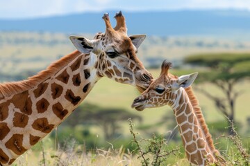 Obraz premium Giraffe Family Sharing Affection in Savanna