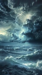 A stormy ocean with a large wave crashing against the shore generated by AI