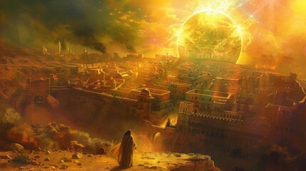 Fototapeta premium revelation of jesus christ in biblical jerusalem spiritual awakening digital painting