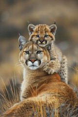 Obraz premium A puma and her little baby