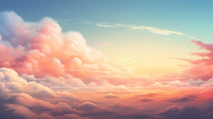 A breathtaking sunset sky filled with vibrant pink, orange, and purple fluffy clouds, illustrating a serene and dreamy atmospheric phenomenon at dusk.