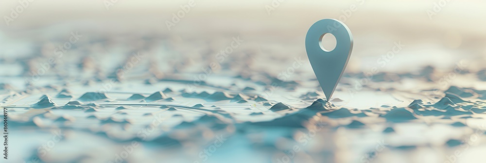 Poster a close-up image of a white location pin placed on a 3d map, representing a point of interest. gener
