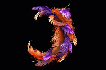 Feather letter made of white and gray feathers on a dark background, Artistic letter crafted from soft, delicate feathers in shades of white and gray. Generative AI