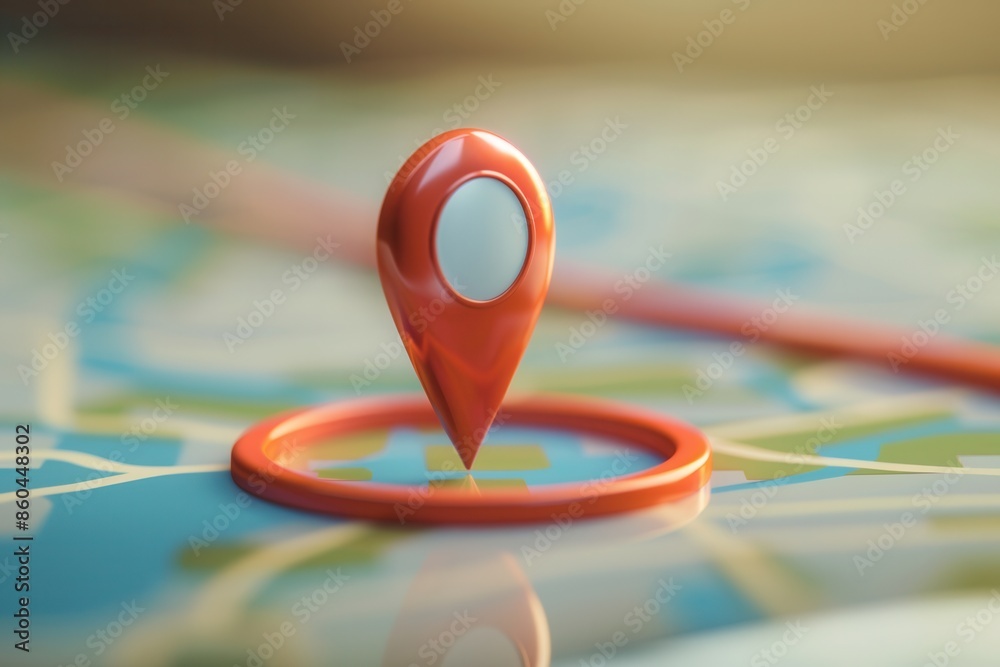Poster minimalist image of a red location pin on a map, ideal for navigation and travel apps. generative ai