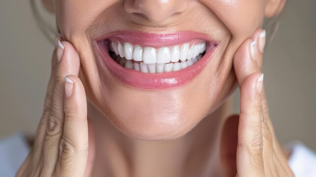 senior woman smiling with confidence after dental veneers or dentures procedure showcasing improved oral hygiene