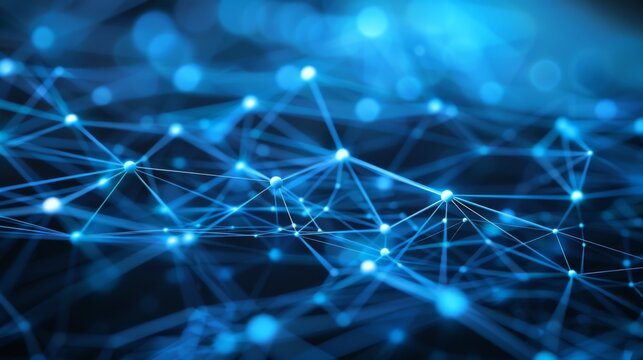 This image depicts a luminous blue matrix of interconnected points and lines, representing a sophisticated digital network or abstract pattern of connections.