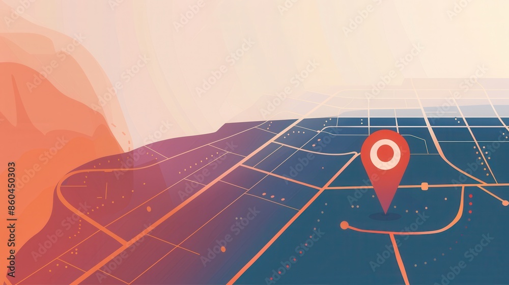 Fototapete sleek city map location pin design with a gradient background, ideal for navigation apps and travel 