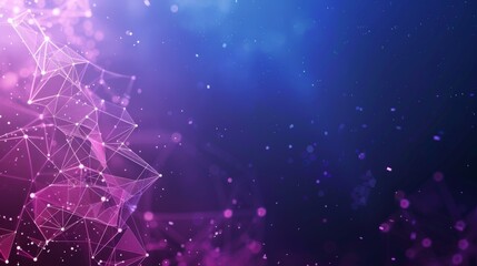 An abstract geometric network glowing in shades of pink and blue with highlighted nodes, set against a dark background, symbolizing digital connectivity and technology.